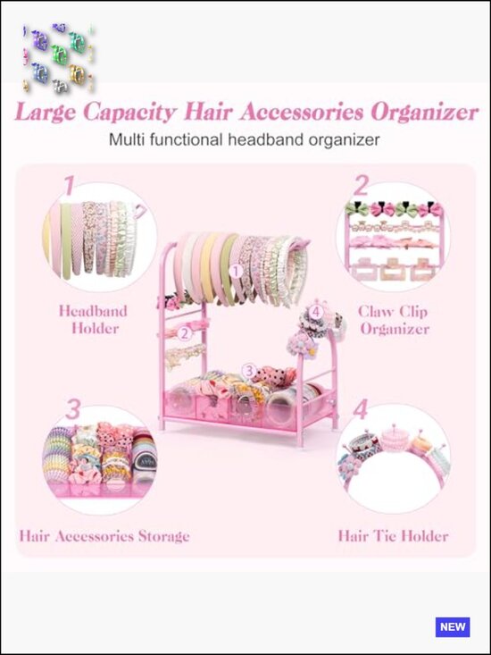 Hair Accessories Organizer Stand - Headband Holder Scrunchies Claw Clips Storage main image 7